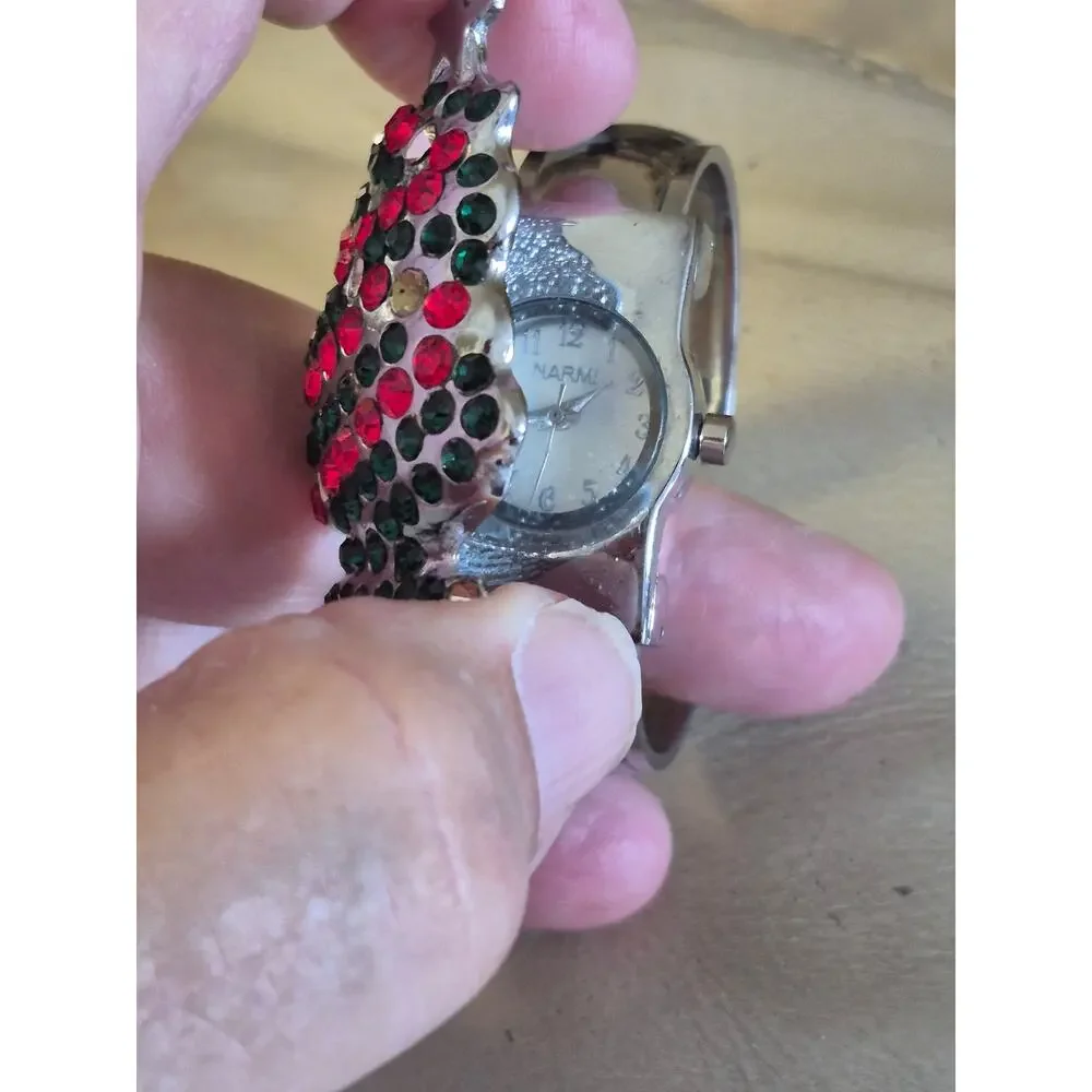 Nurmi Christmas tree Cuff watch Festive Unique‎ retro chic Hinged Holiday Rare